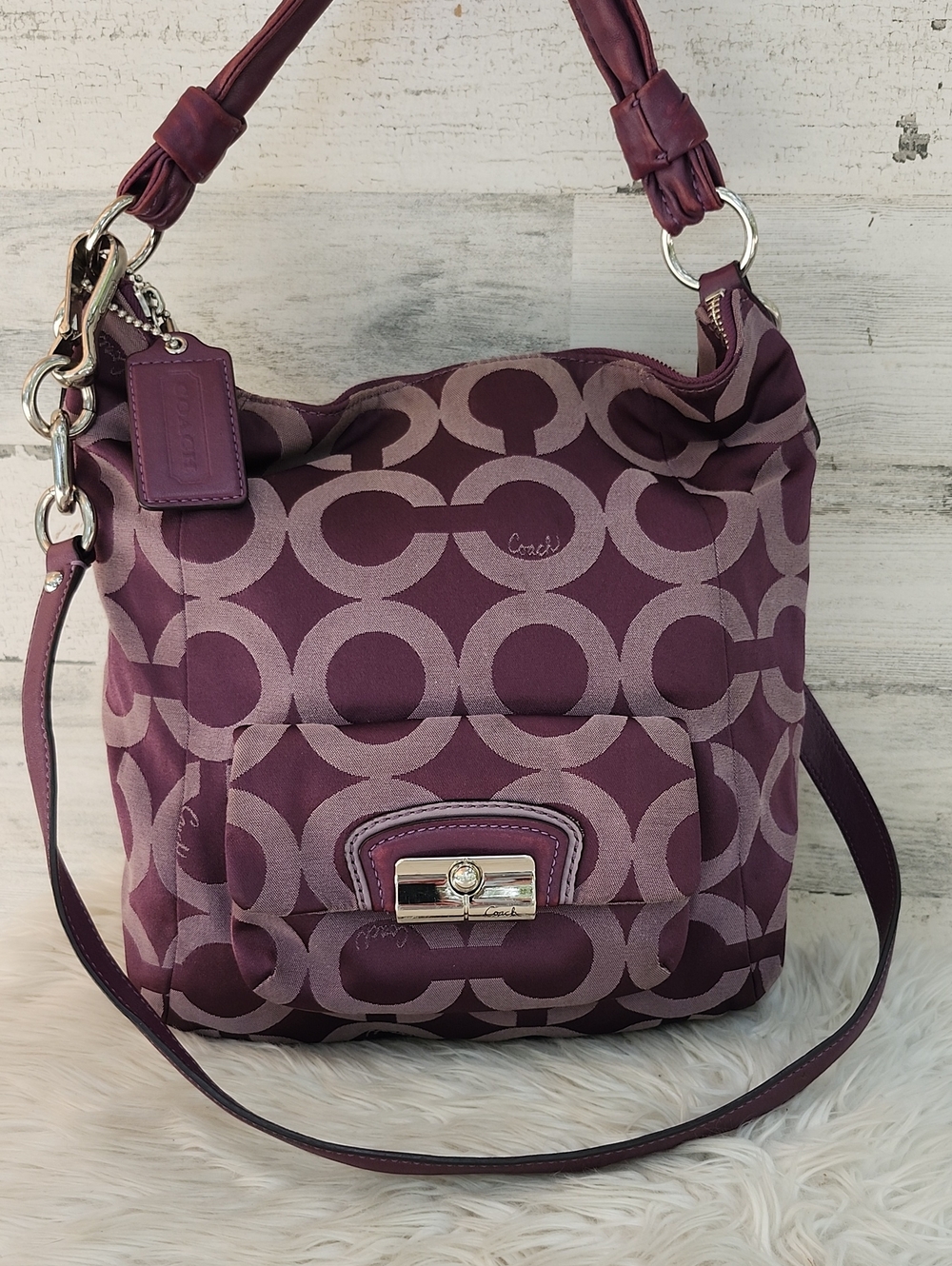 COACH 23742E KRISTIN OPT ART SATEEN/LEATHER HOBO BAG